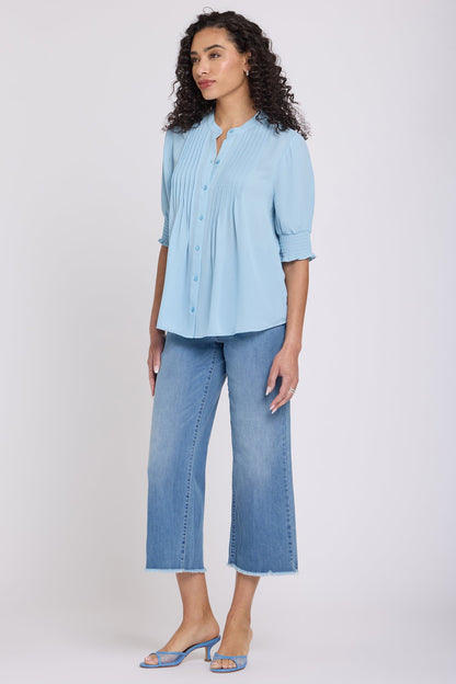 Pleated Short Sleeved Blouse - Starlight