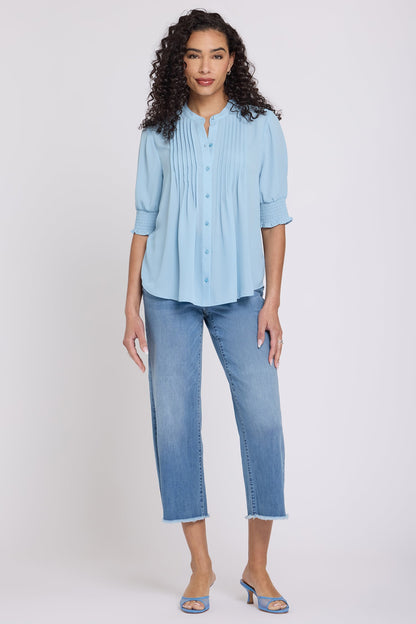 Pleated Short Sleeved Blouse - Starlight