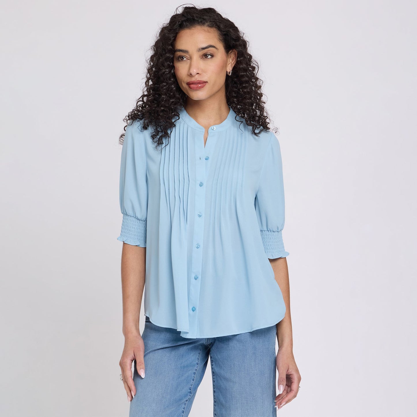 Pleated Short Sleeved Blouse - Starlight