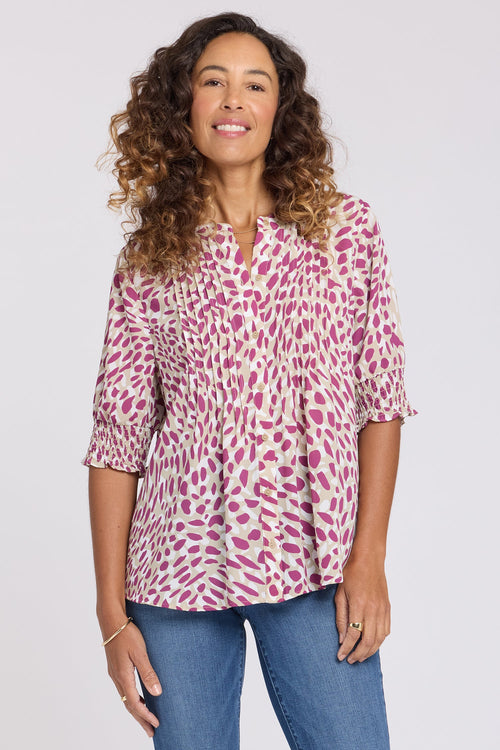 Pleated Short Sleeved Blouse - Sandcastles