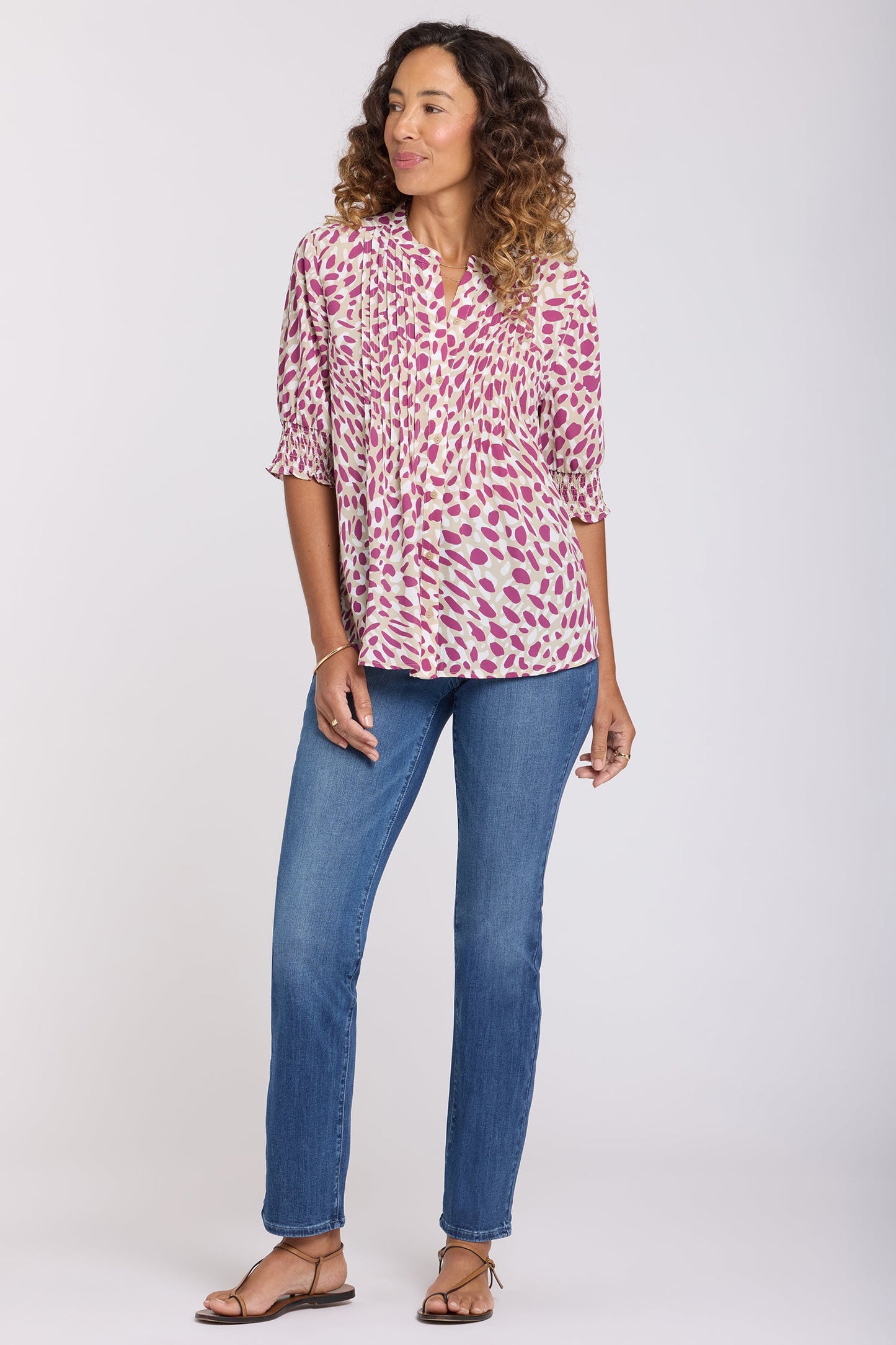 Pleated Short Sleeved Blouse - Sandcastles