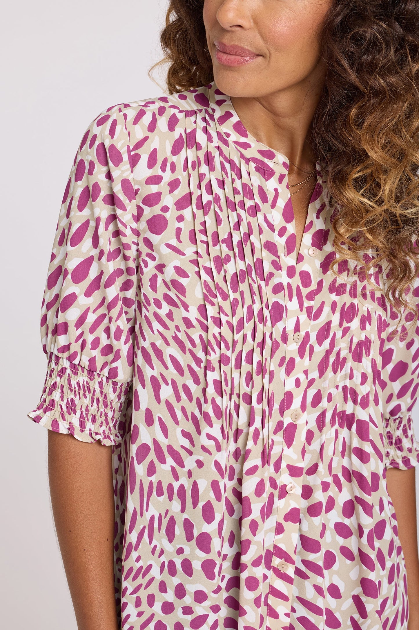 Pleated Short Sleeved Blouse - Sandcastles