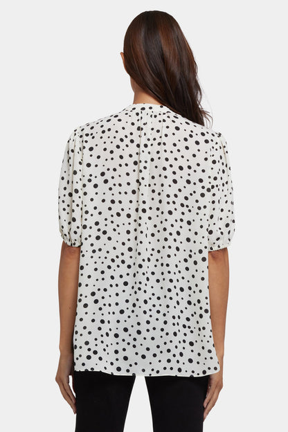 Short Puff Sleeved Popover Top - Josephine Dots