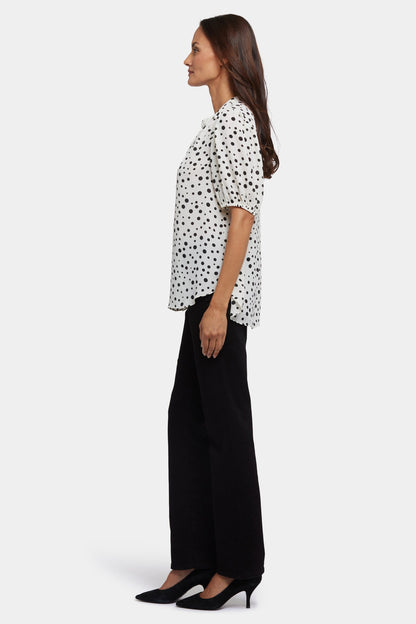 Short Puff Sleeved Popover Top - Josephine Dots