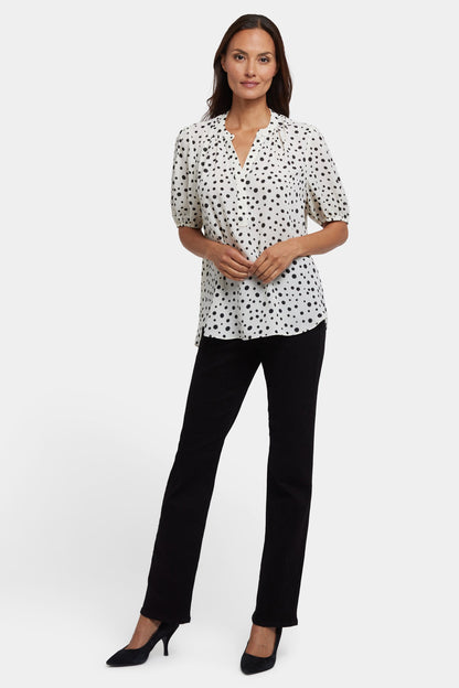 Short Puff Sleeved Popover Top - Josephine Dots