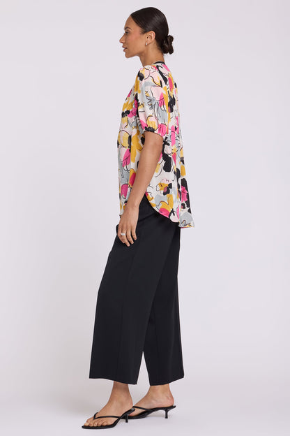 Short Puff Sleeved Popover Top - Floral Ballet