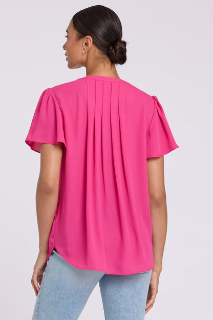 Pleated Flutter Sleeved Blouse - Pink Heart