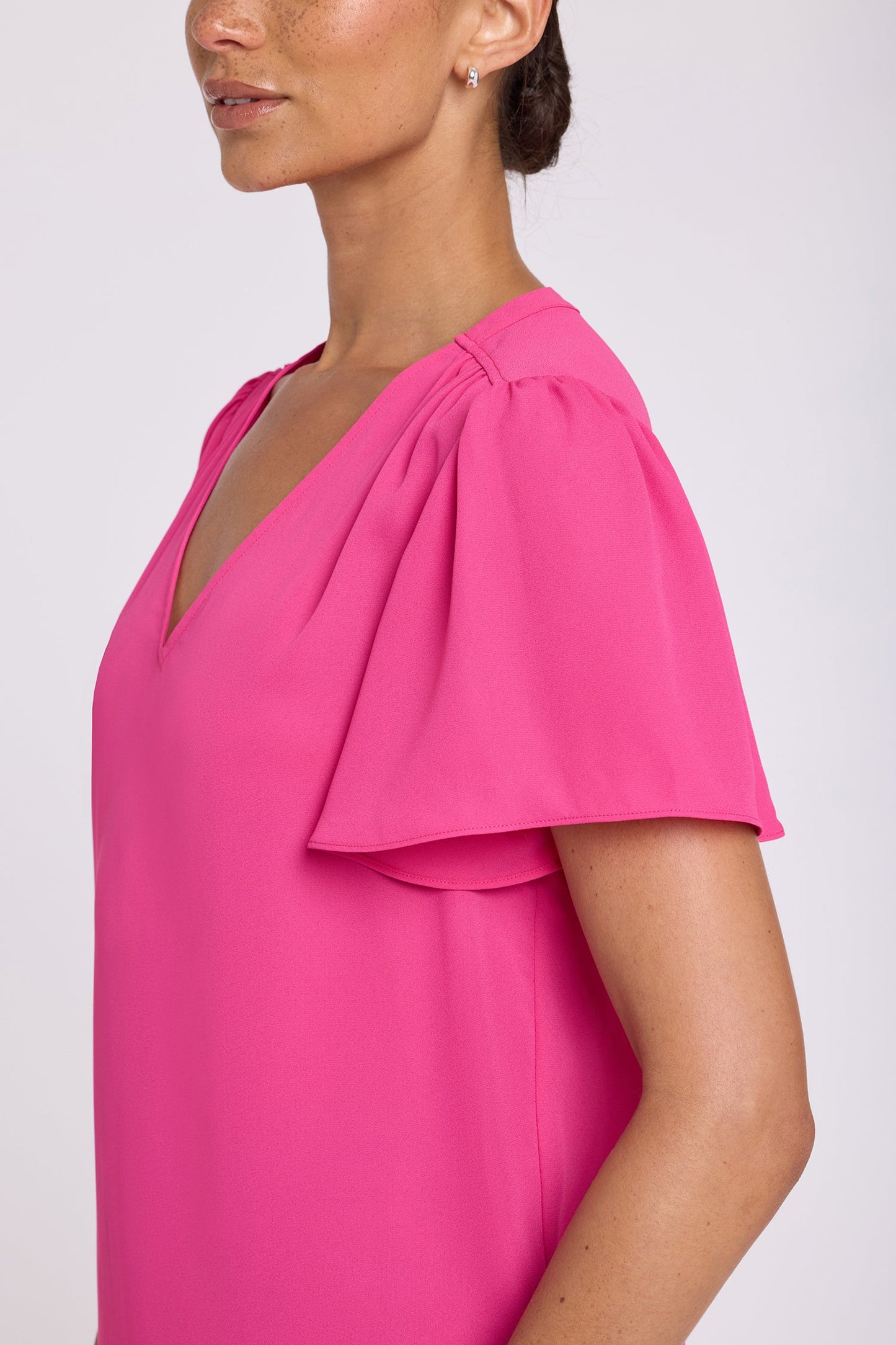 Pleated Flutter Sleeved Blouse - Pink Heart
