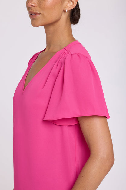 Pleated Flutter Sleeved Blouse - Pink Heart