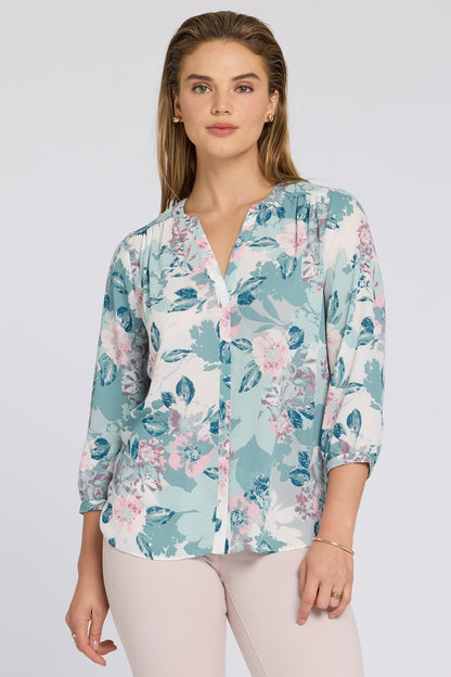 Pintuck Blouse - Floral Mosaic