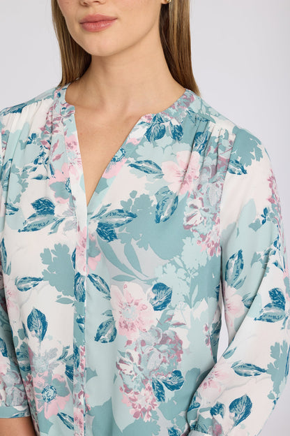 Pintuck Blouse - Floral Mosaic