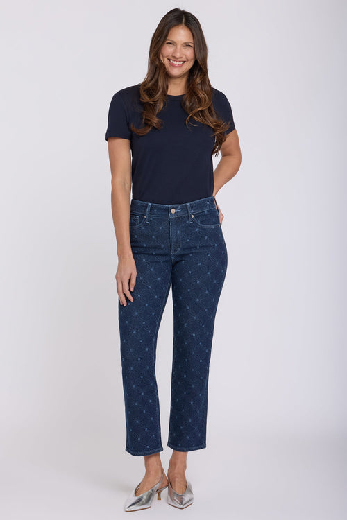 Marilyn Straight Ankle Jeans - Geo Flower Print