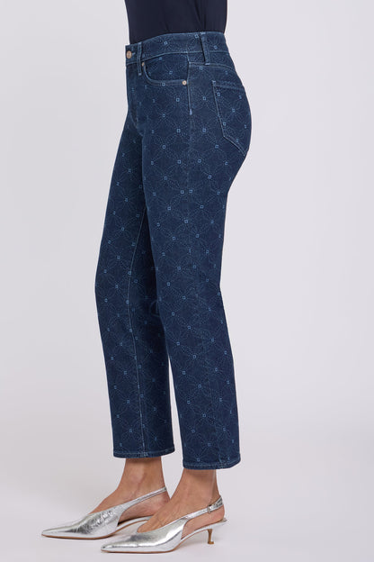 Marilyn Straight Ankle Jeans - Geo Flower Print