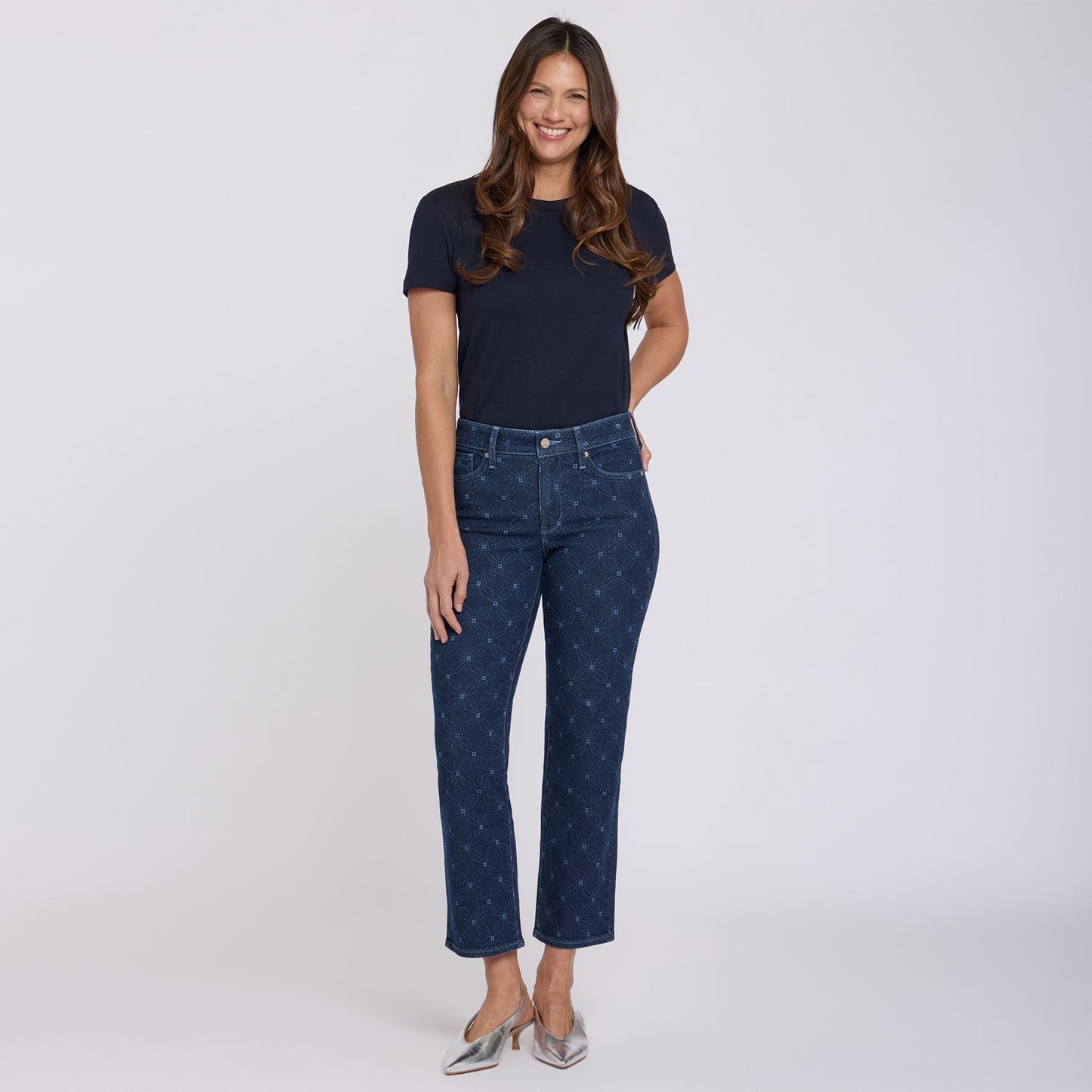 Marilyn Straight Ankle Jeans - Geo Flower Print