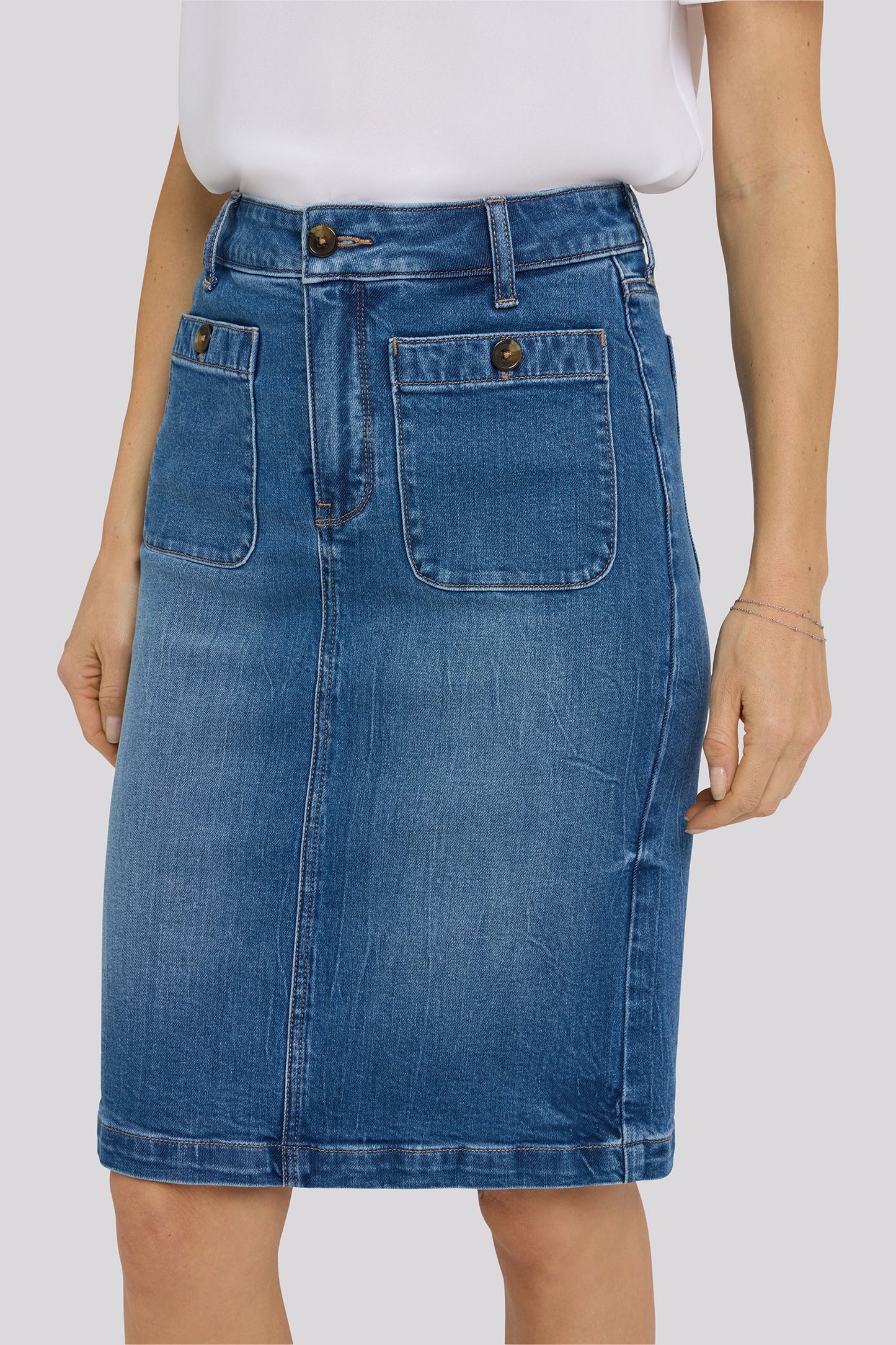 High Rise Denim Skirt - Wild River