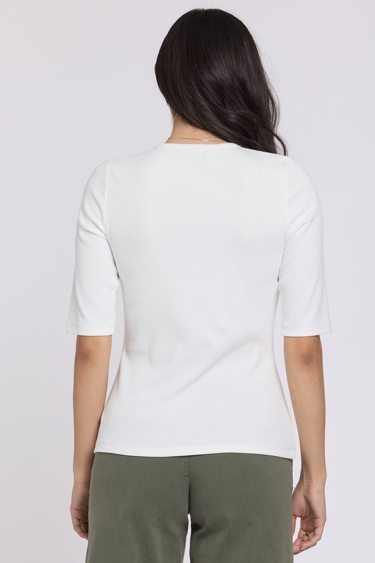 Ribbed Elbow Sleeved Henley - Optic White