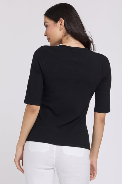 Ribbed Elbow Sleeved Henley - Black