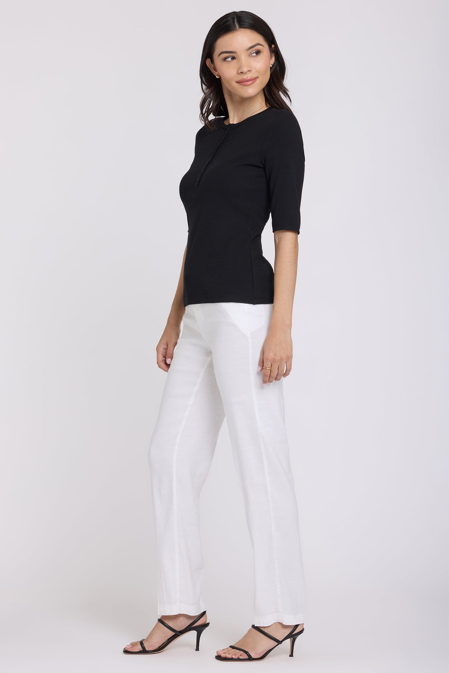 Ribbed Elbow Sleeved Henley - Black