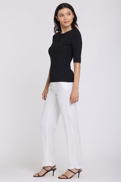 Ribbed Elbow Sleeved Henley - Black