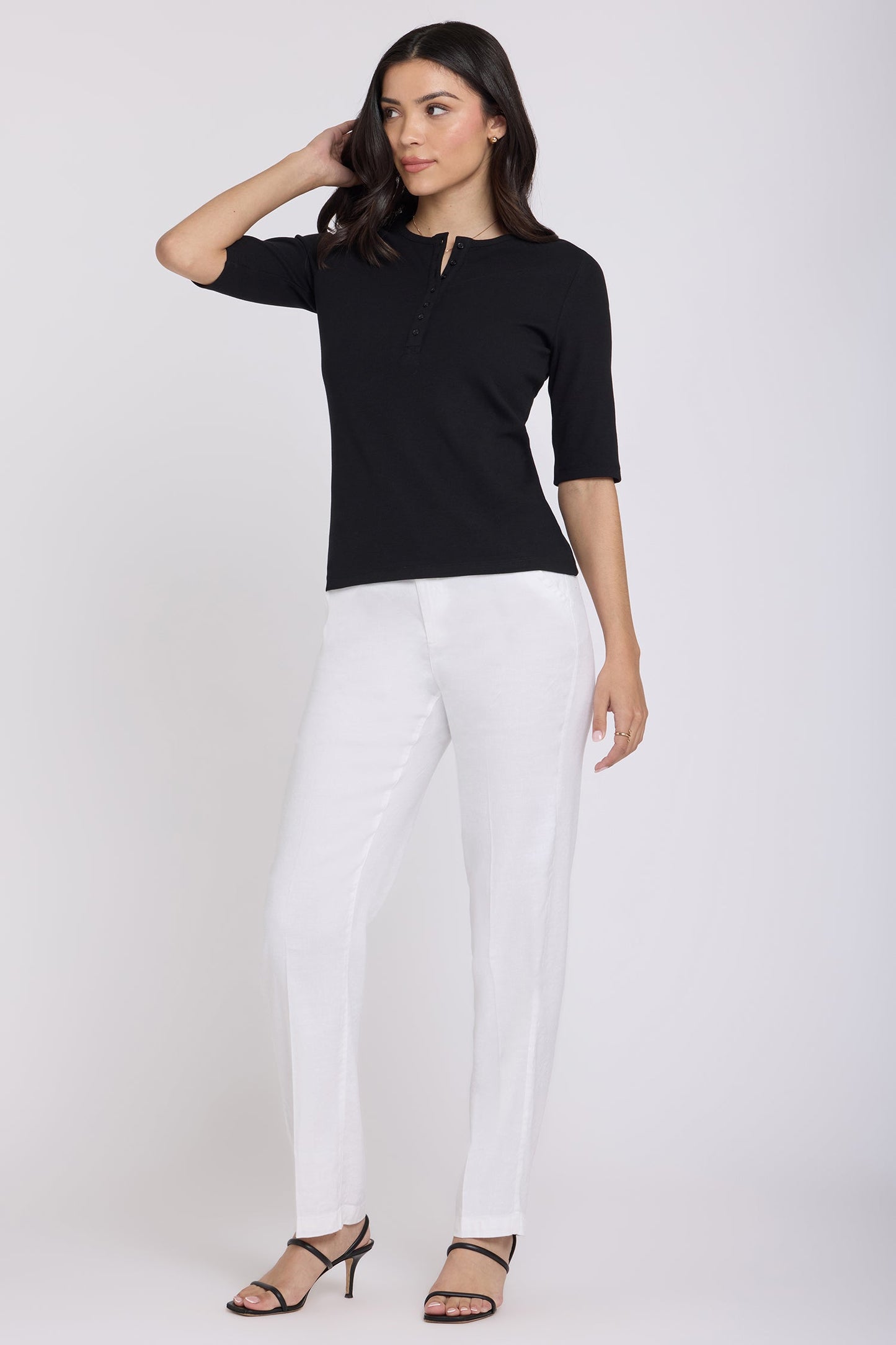 Ribbed Elbow Sleeved Henley - Black