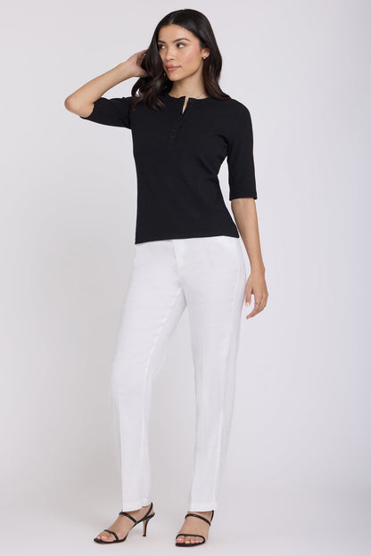 Ribbed Elbow Sleeved Henley - Black