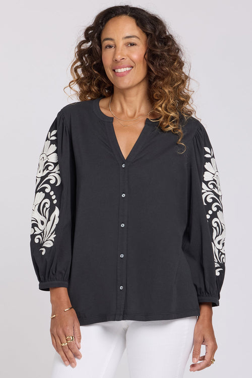 Embroidered Knit Blouse - Black Ivory