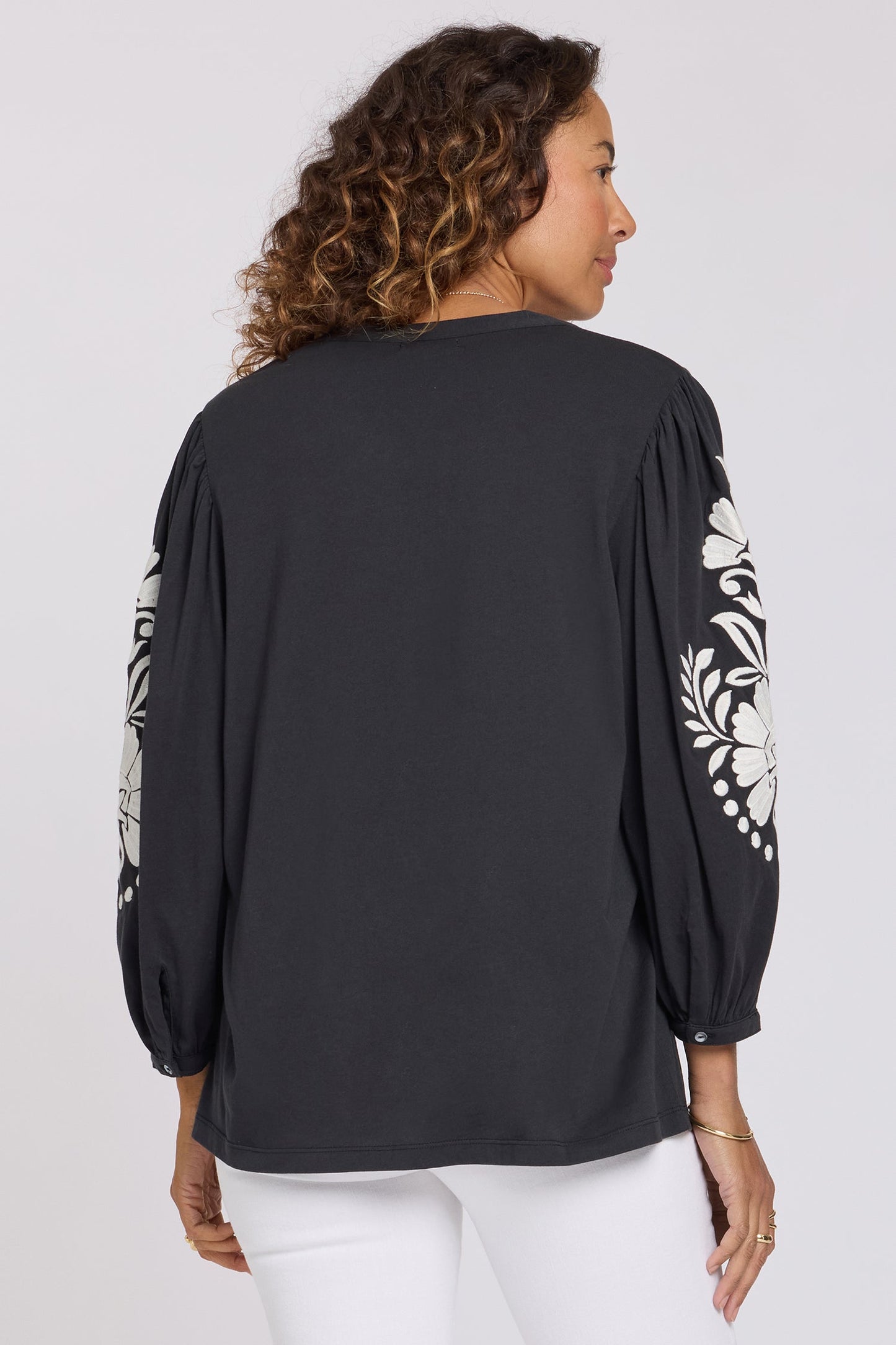 Embroidered Knit Blouse - Black Ivory