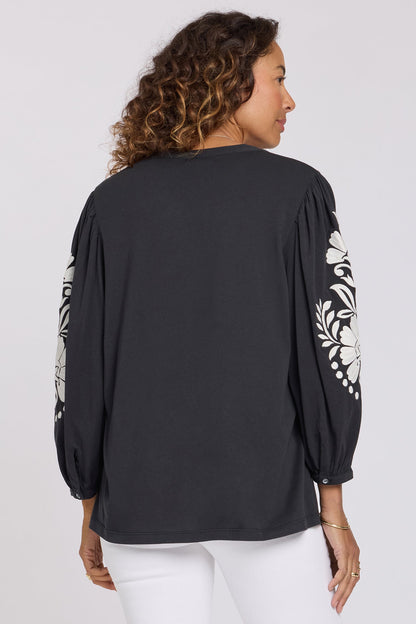 Embroidered Knit Blouse - Black Ivory