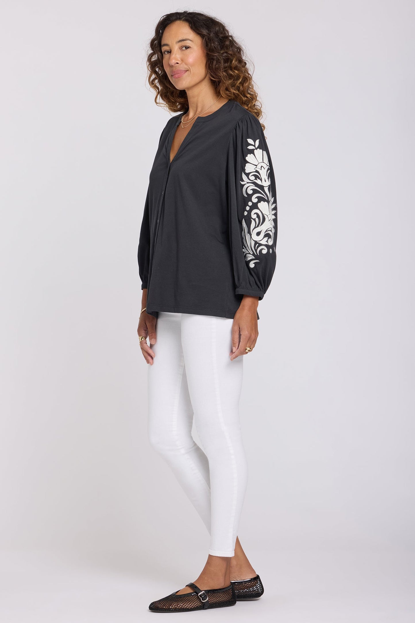 Embroidered Knit Blouse - Black Ivory