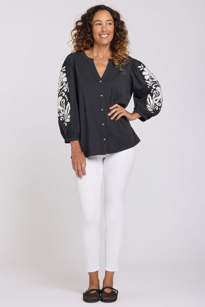 Embroidered Knit Blouse - Black Ivory