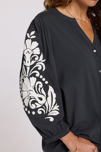 Embroidered Knit Blouse - Black Ivory
