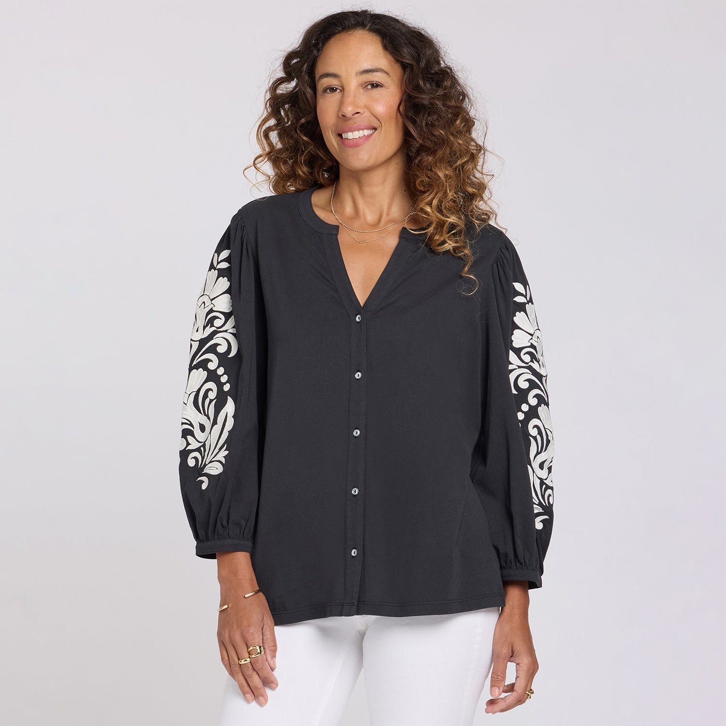 Embroidered Knit Blouse - Black Ivory