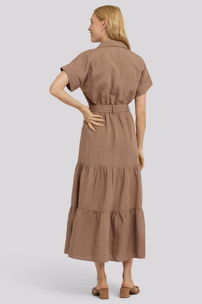 Belted Tiered Shirtdress - Toasted Coconut