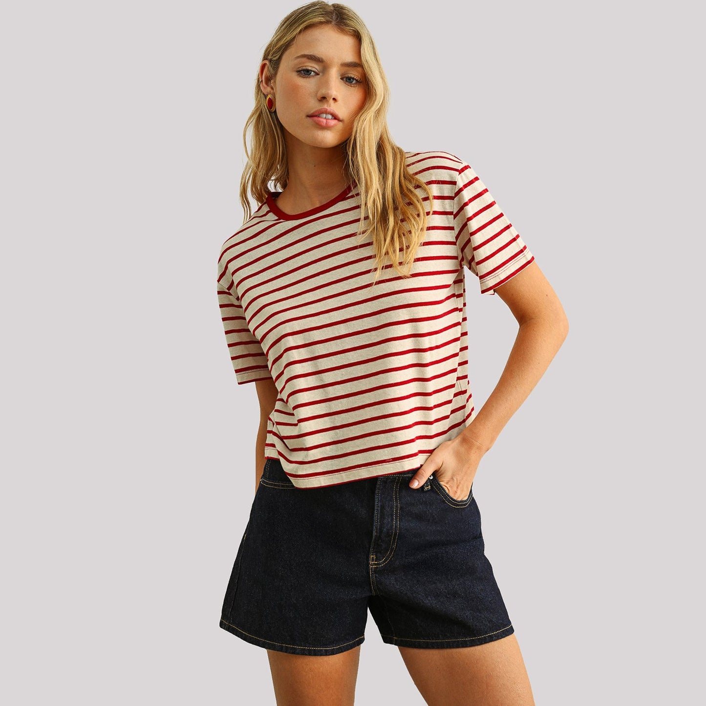 Striped Ringer Tee - Red Stripe