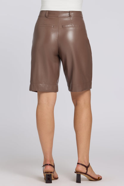 Vegan Stretch Leather Relaxed Bermuda Shorts - Deep Taupe