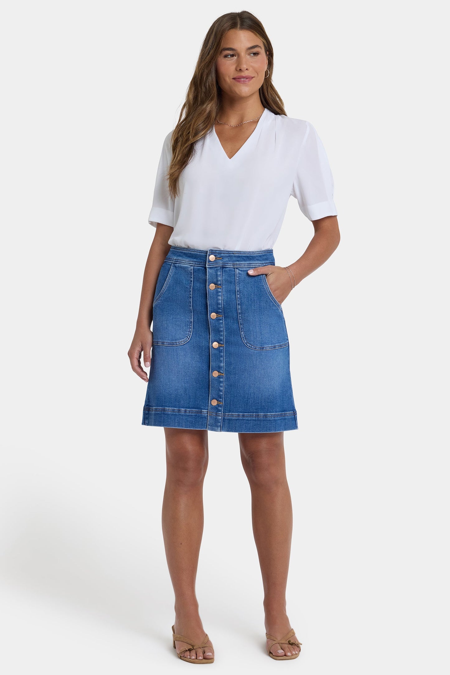High Rise A-Line Utility Denim Skirt - Blue Paradise