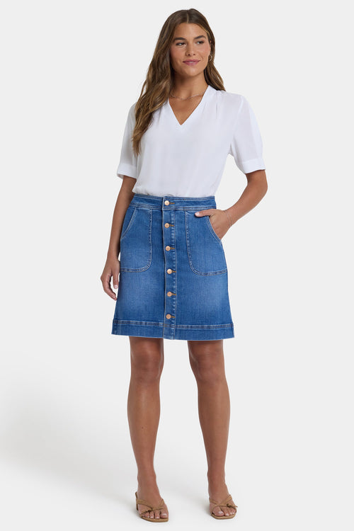 High Rise A-Line Utility Denim Skirt - Blue Paradise