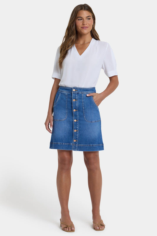 High Rise A-Line Utility Denim Skirt - Blue Paradise