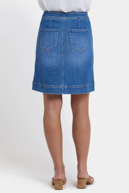 High Rise A-Line Utility Denim Skirt - Blue Paradise