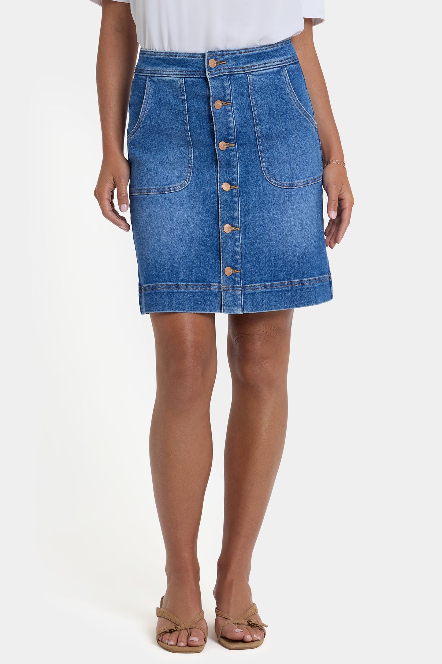 High Rise A-Line Utility Denim Skirt - Blue Paradise