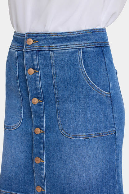 High Rise A-Line Utility Denim Skirt - Blue Paradise