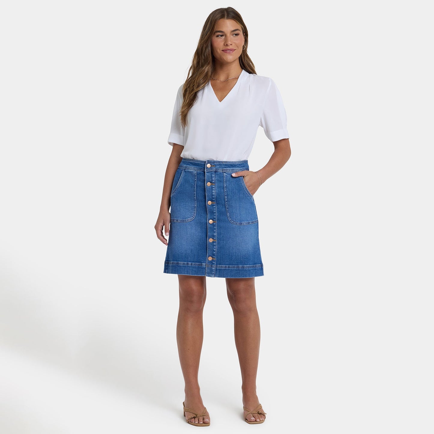 High Rise A-Line Utility Denim Skirt - Blue Paradise