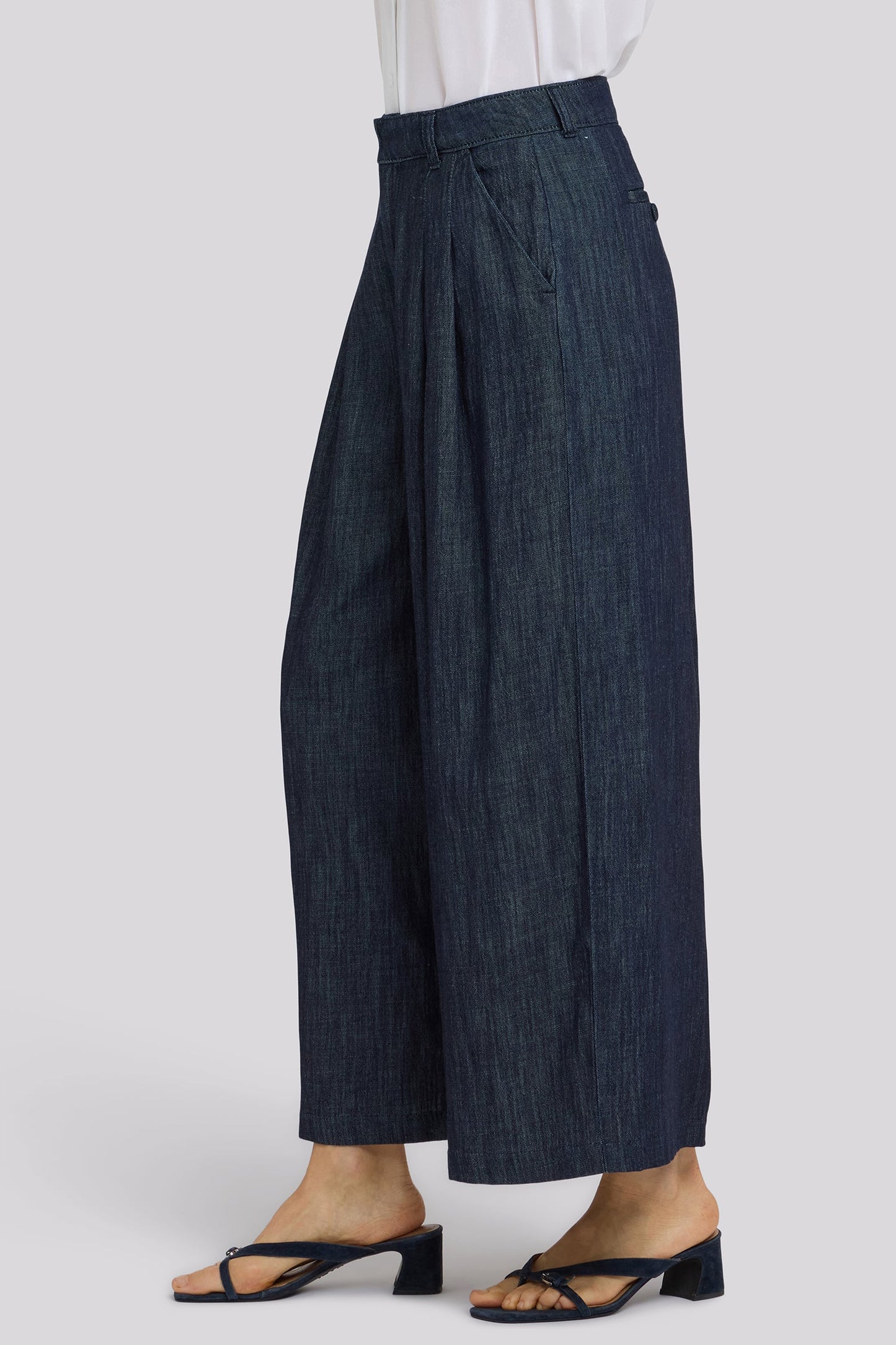 Giselle Wide Leg Ankle Trouser Pants - Dark Indigo