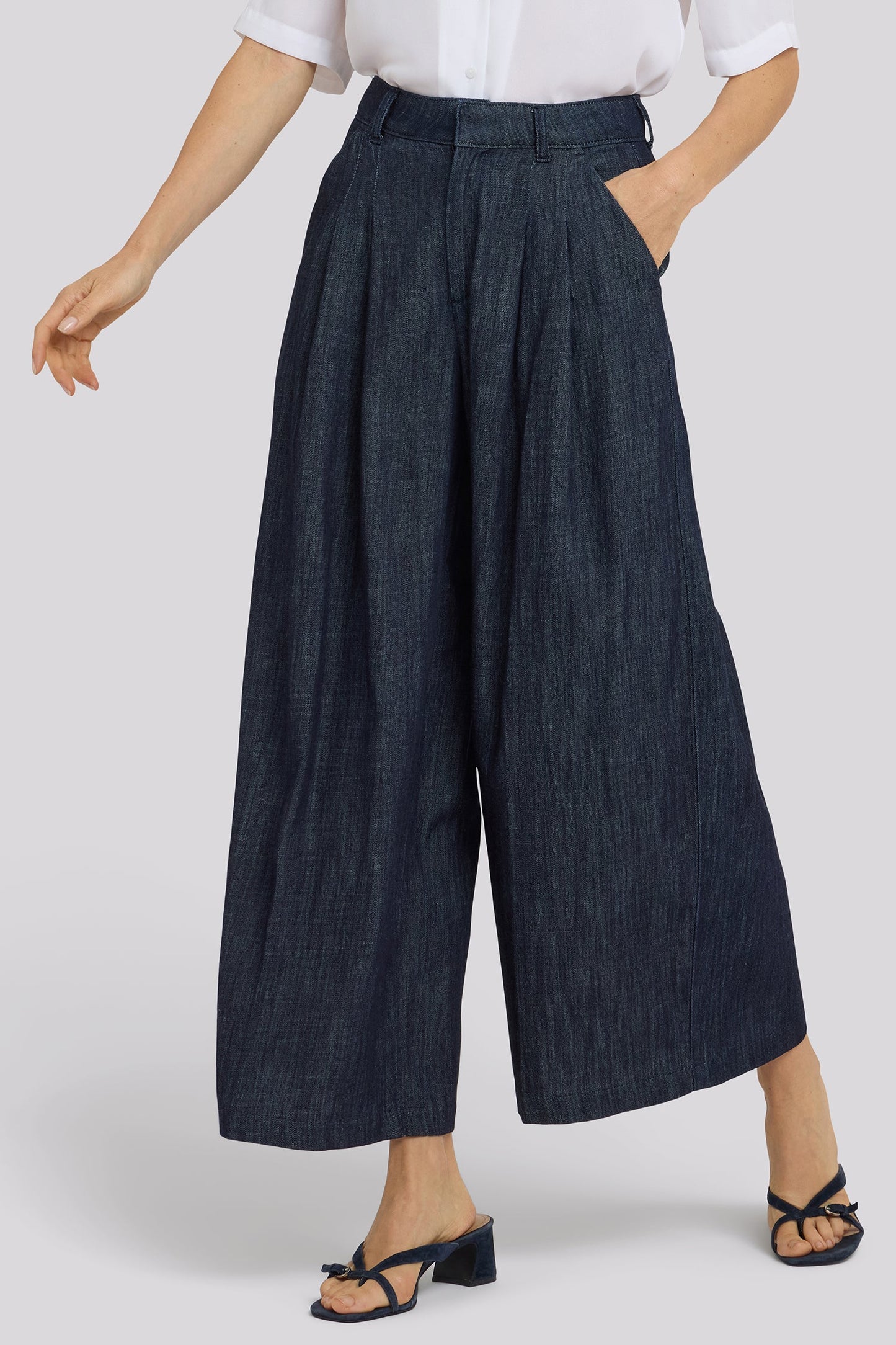 Giselle Wide Leg Ankle Trouser Pants - Dark Indigo