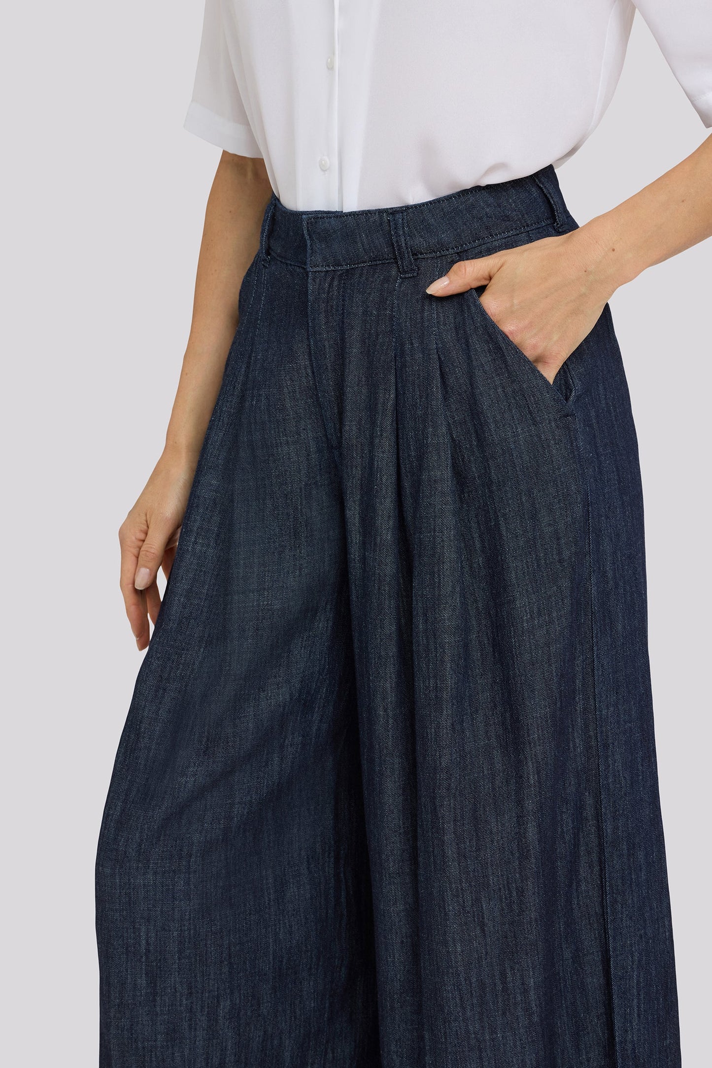 Giselle Wide Leg Ankle Trouser Pants - Dark Indigo