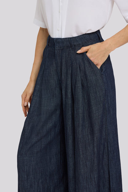 Giselle Wide Leg Ankle Trouser Pants - Dark Indigo