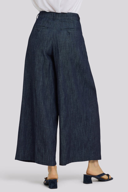 Giselle Wide Leg Ankle Trouser Pants - Dark Indigo