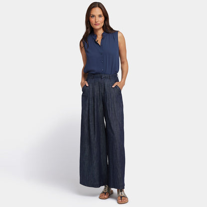 Giselle Wide Leg Ankle Trouser Pants - Dark Indigo