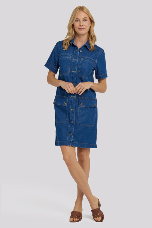 Denim Utility Dress - Medium Indigo