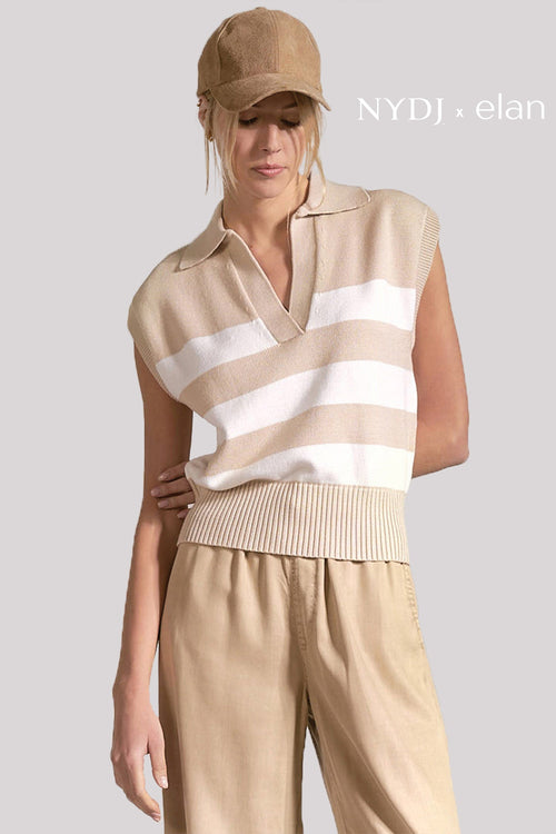NYDJ X Elan Sleeveless Striped Top - Beige Stripe